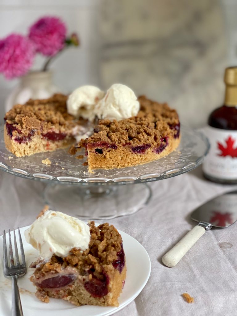 Plum Cake with Streusel topping and ice cream Pure Maple