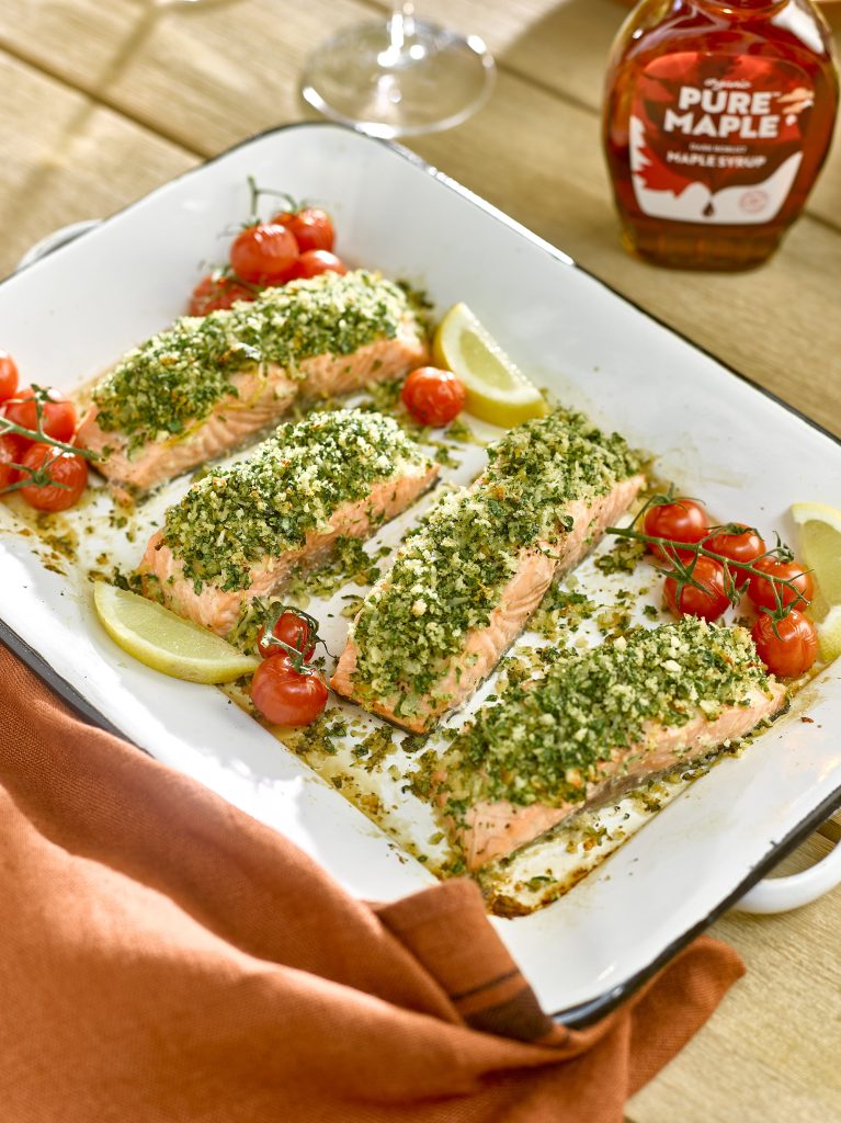Pure Maple Syrup Glazed Salmon with Herb Crust