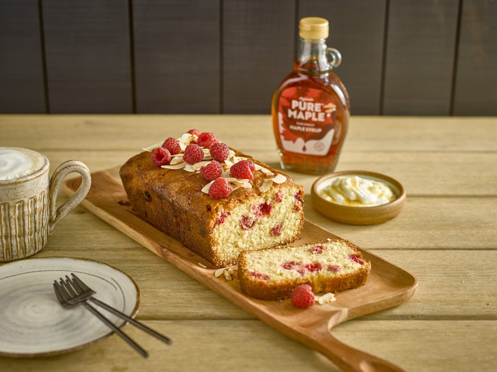 Pure Maple Syrup Raspberry and Almond Loaf Cake