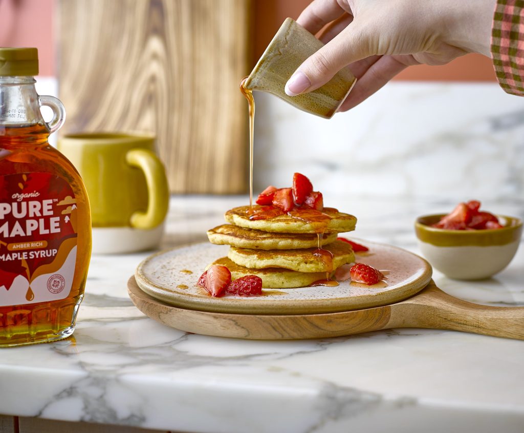 Pure Maple Syrup with Strawberry Pancakes