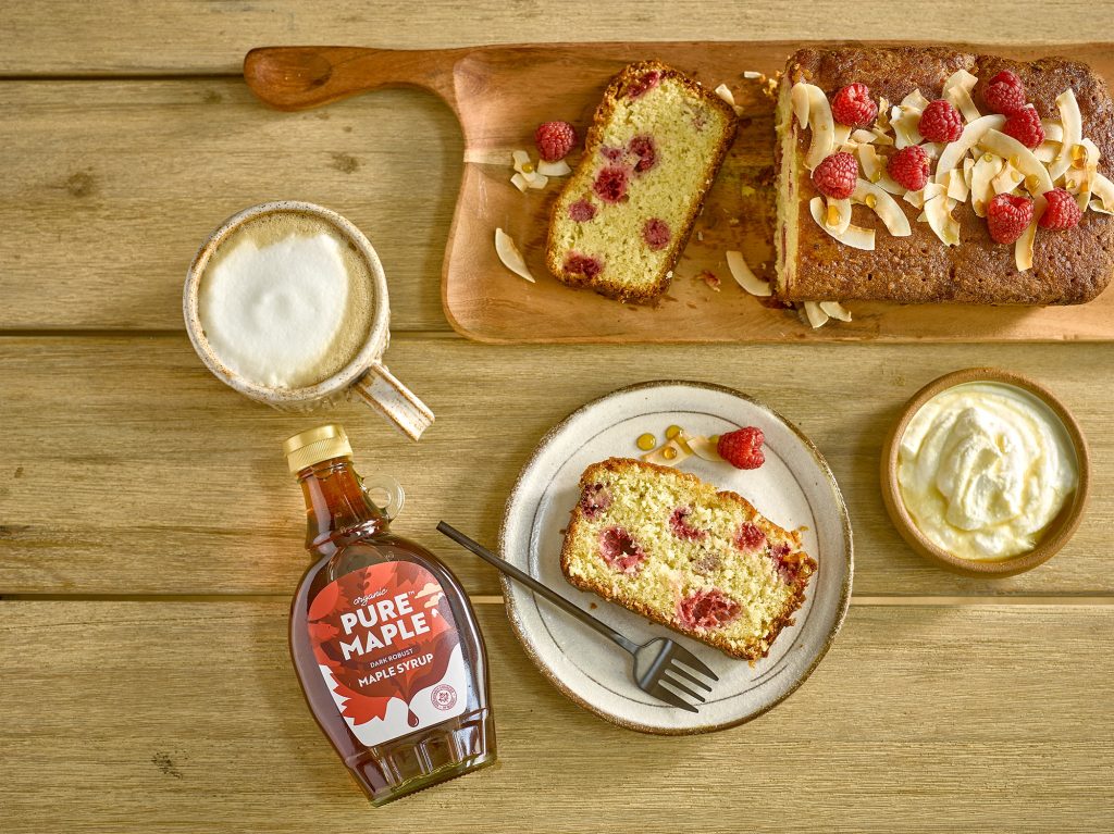 Pure Maple Syrup Raspberry and Coconut Loaf Cake